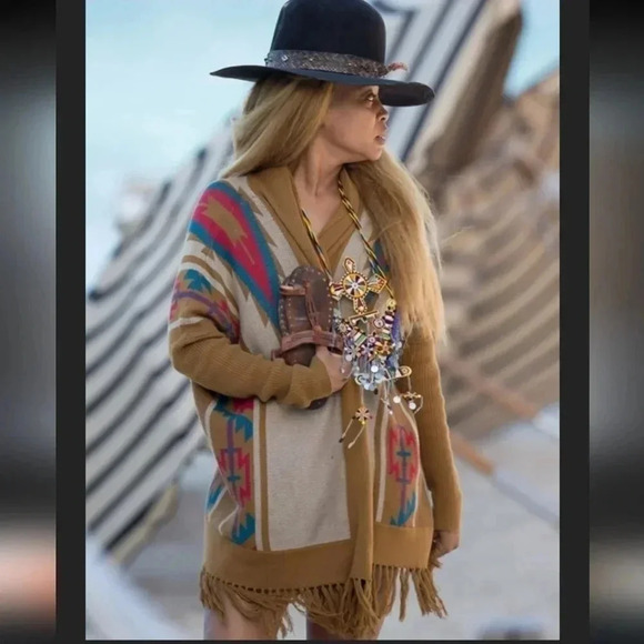 Urban Outfitters Ecote Aztec Open Front Fringe Details Sweater Cardigan(S) - Picture 4 of 12